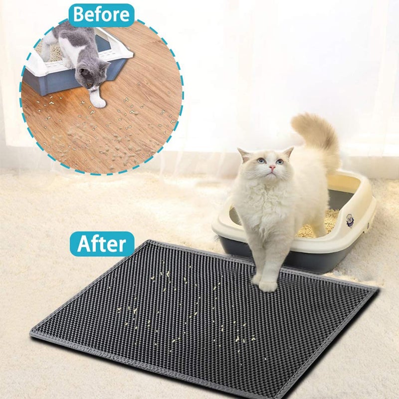 kaxionage Large Cat Litter Box Mat: Easy Clean Kitty Litter Trapping Mat for Floor, Plastic Cat Box Pad (24 * 30in-grey-1) - Image 2